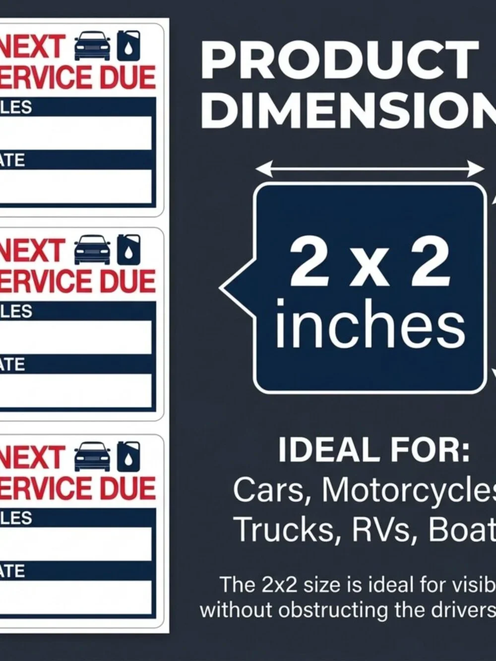 PERFORMORE 300 Pcs Oil Change Stickers  2 x 2 Removable Vinyl Labels for Windshi